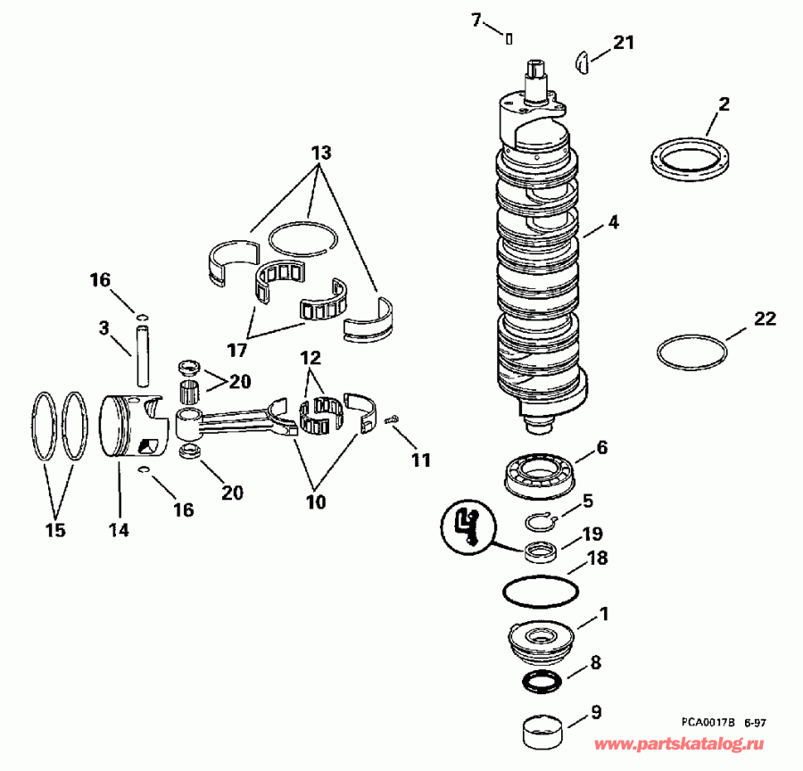 ����� Evinrude BE150EXECD 1998  - ank��� & ������ - ankshaft & Pistons