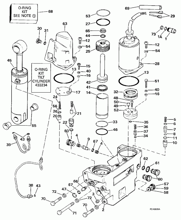 �������� ��������� ����� EVINRUDE BE250CXECB 1998  - wer Trim / tilt Hydraulic � �����. - wer Trim/tilt Hydraulic Assy.
