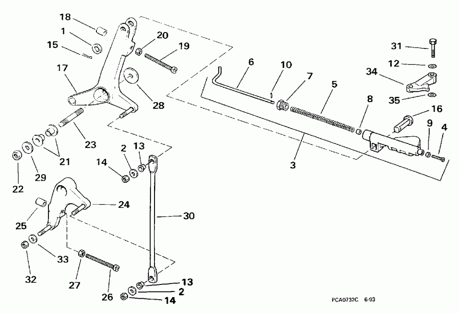 ��������� �������� ����� Evinrude BE250CXECB 1998  - rottle ��������� �������� - rottle Linkage