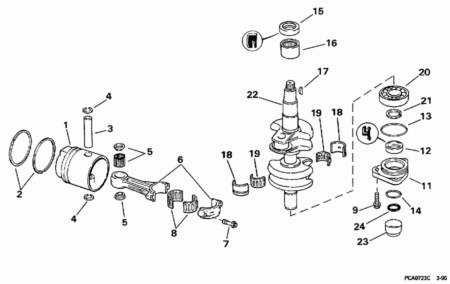 ��������� �������� ����� Evinrude BE25EECE 1998  - ank��� & ������� - ankshaft & Piston
