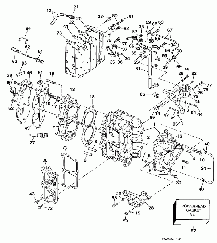 ��������� ��������� Evinrude BE25EECE 1998  - linder & Crankcase / linder & ������ ���������