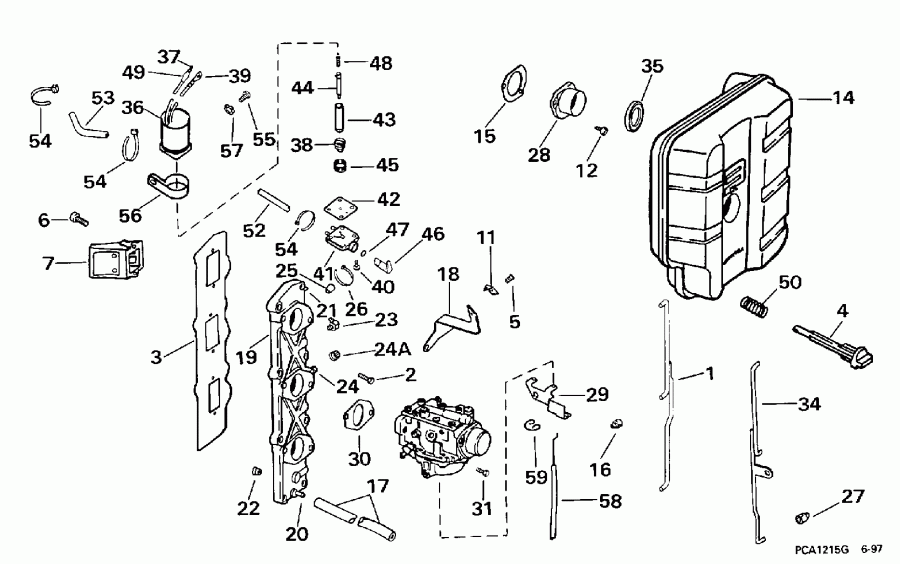 ��������� ����� EVINRUDE BE25QLECA 1998  - take Manifold & Air Silencer / take ��������� & Air ���������