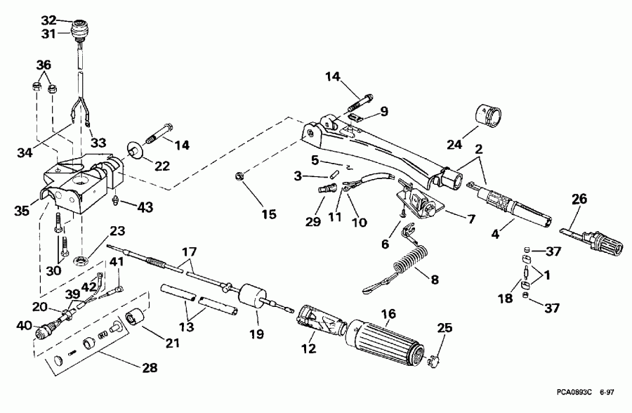   Evinrude BE40EECR 1998  - eering & Shift Handle / ee &  Handle
