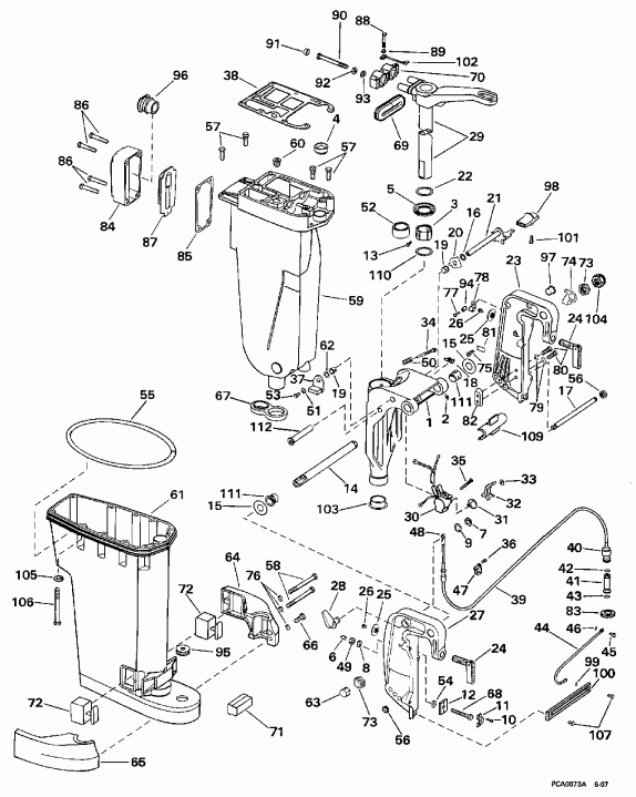 �������� ��������� ����� EVINRUDE BE50ESECC 1998  - haust ������ & Stern & ���������� ���������
