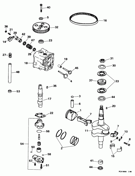 ��������� ��������� Evinrude BE5FRBLECC 1998  - linder Head & Crankshaft / linder Head & ��������