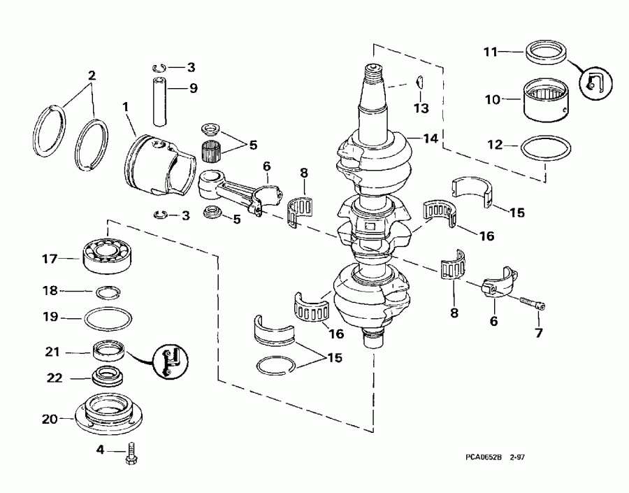 ��������� ����� Evinrude BE60TLECM 1998  - ankshaft & Piston - ank��� & �������