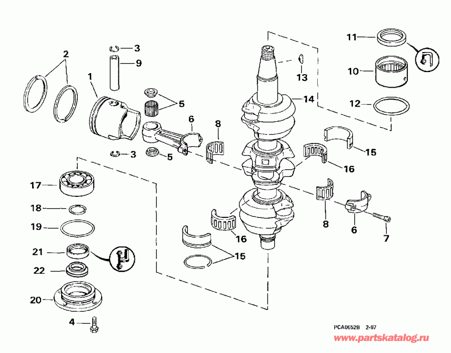 ��������� EVINRUDE BE70TLECB 1998  - ankshaft & Piston / ank��� & �������