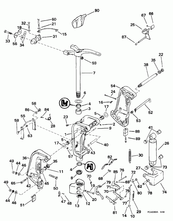 �������� ��������� ����� Evinrude BE70TLECB 1998  - ������ Tilt