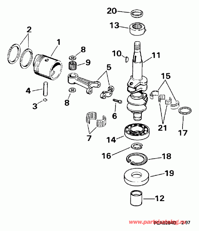 �������� ��������� ����� Evinrude BE8RCLT 1998  - ankshaft & Piston - ank��� & �������