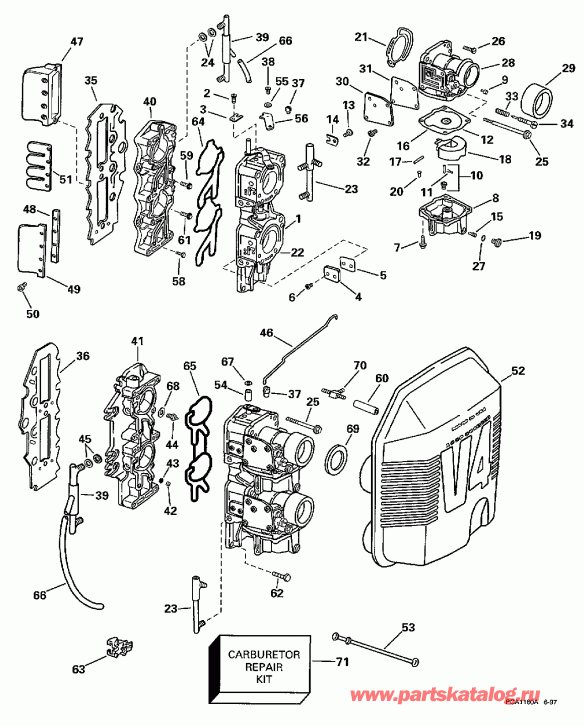 ����� EVINRUDE E100WQLECS 1998  - rburetor & �������� ��������� / rburetor & Intake Manifold
