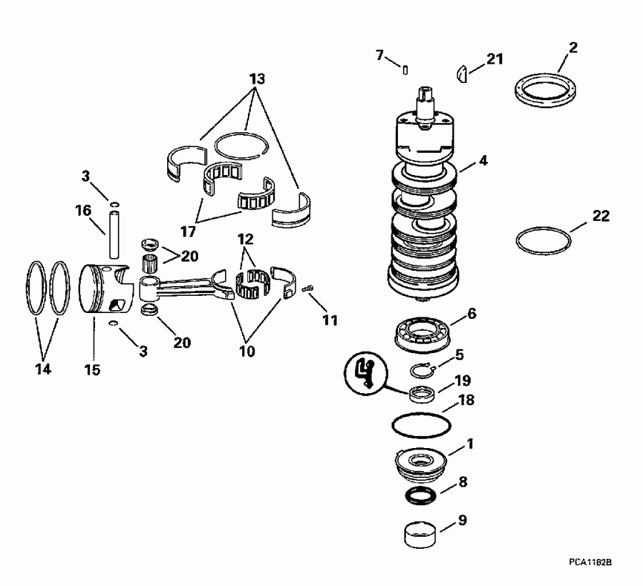 �������� ��������� ����� EVINRUDE E100WQXECS 1998  - ankshaft & Piston - ank��� & �������