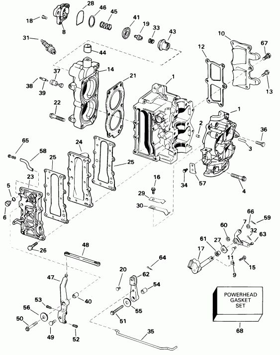 �������� ����� Evinrude E10RECC 1998  - linder & Crankcase / linder & ������ ���������
