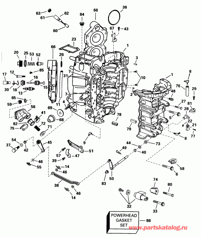 ��������� ��������� Evinrude E115ELECM 1998  - linder & Crankcase / linder & ������ ���������