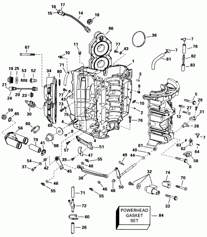 �������� ��������� ����� EVINRUDE E115FTLECS 1998  - linder & Crankcase