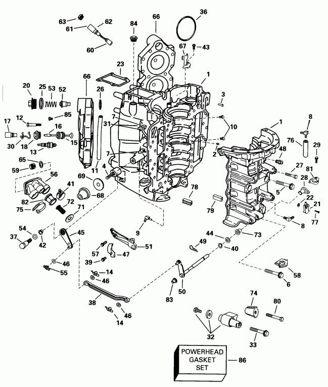 ��������� ��������� Evinrude E115SLECM 1998  - linder & ������ ��������� - linder & Crankcase