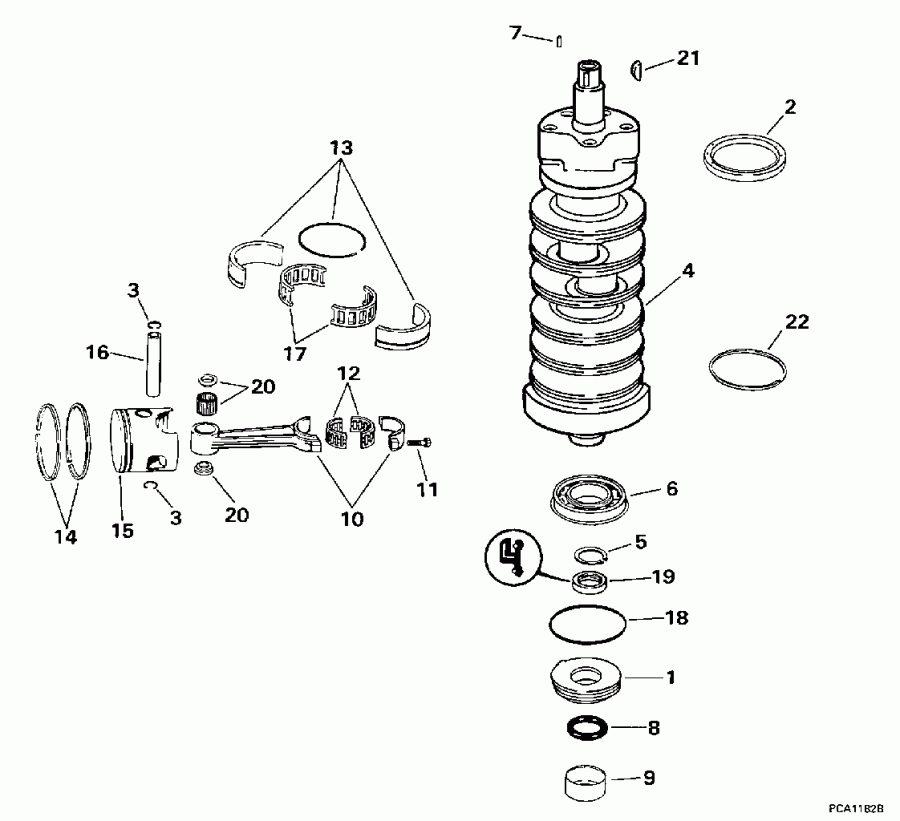 �������� ��������� ����� EVINRUDE E115SXECM 1998  - ankshaft & Piston - ank��� & �������