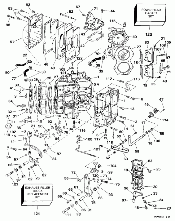   Evinrude E115TSLECM 1998  - linder & Crankcase - linder &  