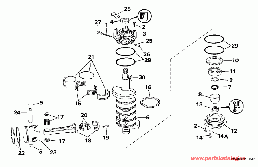 ����� Evinrude E130TXACB 1998  - ank��� & ������� / ankshaft & Piston