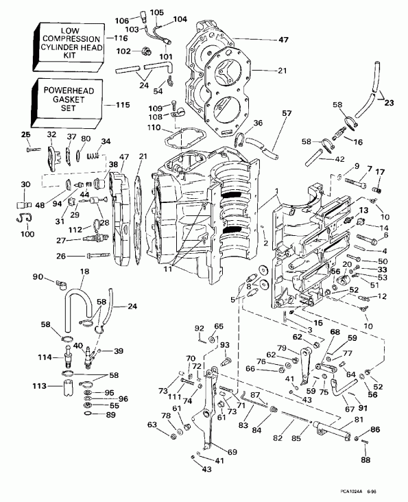 ��������� ��������� Evinrude E130TXACB 1998  - linder & Crankcase / linder & ������ ���������