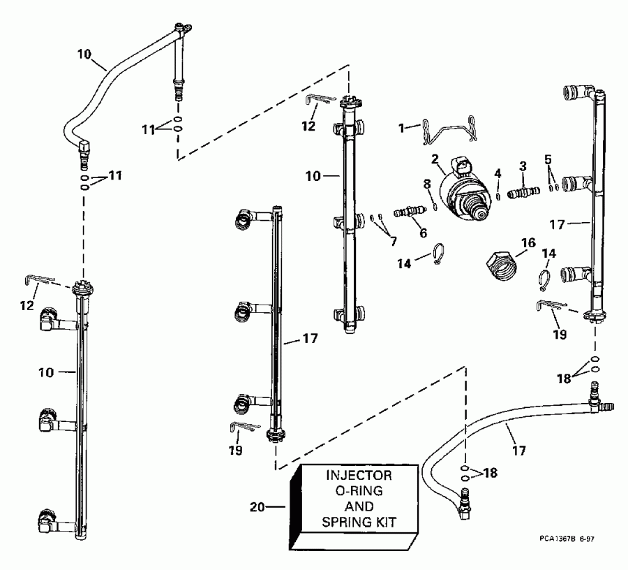 ��������� ����� EVINRUDE E150FCXECR 1998  - jector & Fuel Manifolds / jector & Fuel ���������s