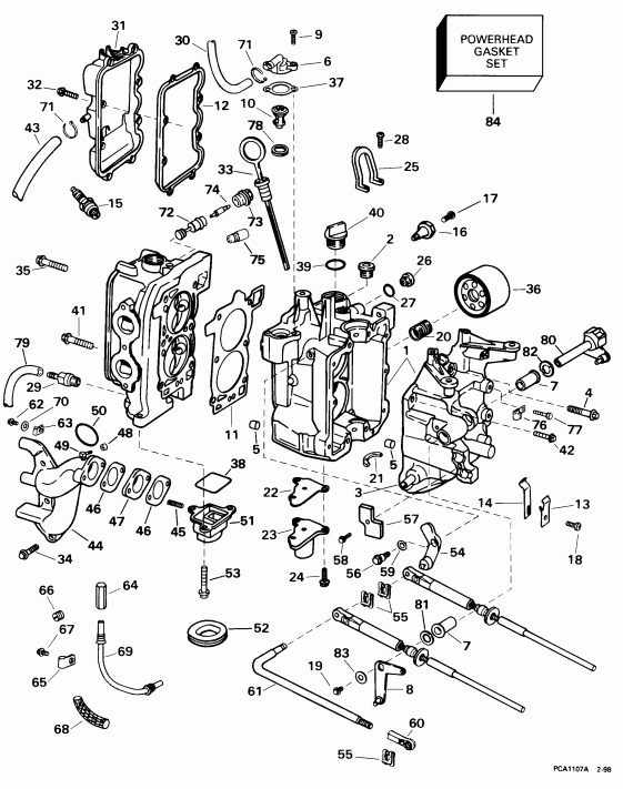 �������� ����� Evinrude E15FRELECM 1998  - linder & Crankcase - linder & ������ ���������