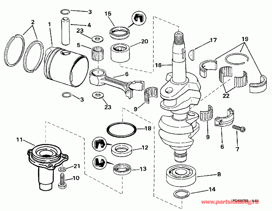 ��������� �������� ����� EVINRUDE E15RLECR 1998  - ankshaft & Piston