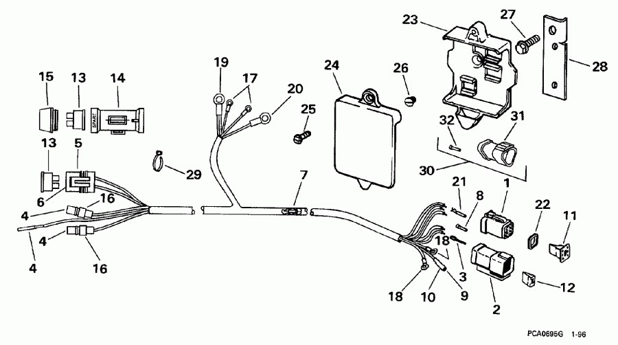 ��������� ��������� Evinrude E25EECE 1998  - tor Cable Assembly / tor ������ Assembly