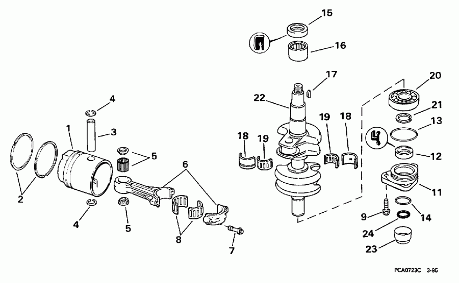 ��������� ����� EVINRUDE E25TEECB 1998  - ankshaft & Piston