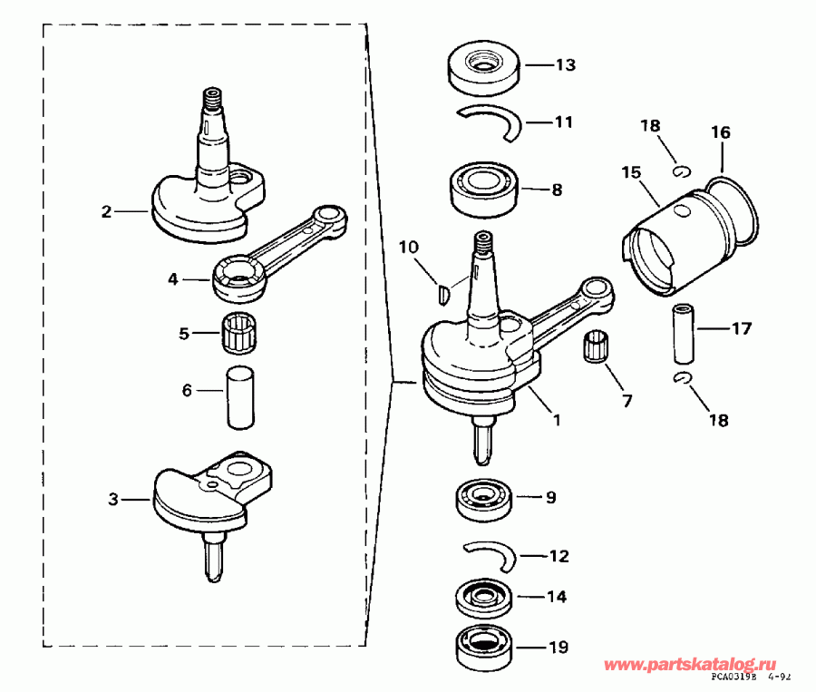 ��������� EVINRUDE E2RSS 1998  - ston & Crankshaft - ston & ��������