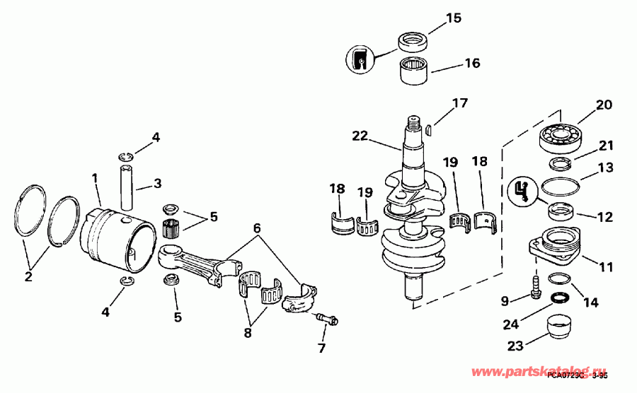 ��������� ����� EVINRUDE E30TELECB 1998  - ankshaft & Piston / ank��� & �������