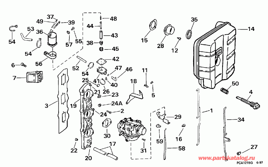 ��������� ����� EVINRUDE E35KLECA 1998  - take Manifold & Air Silencer