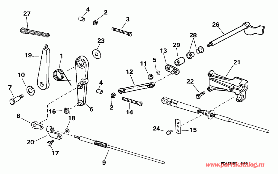 ��������� ��������� Evinrude E35QLECA 1998  - rottle Linkage