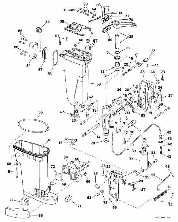  Evinrude E40JRECA 1998  - haust ������ & Stern & ���������� ��������� / haust Housing & Stern & Swivel Bracket
