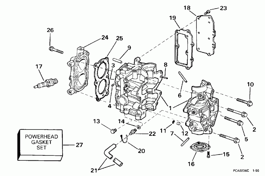 �������� ��������� ����� Evinrude E4BRLECRJ 1998  - linder & ������ ��������� / linder & Crankcase