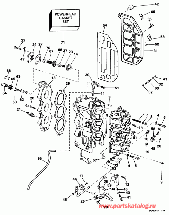 ��������� ��������� Evinrude E50TTLECA 1998  - linder & Crankcase