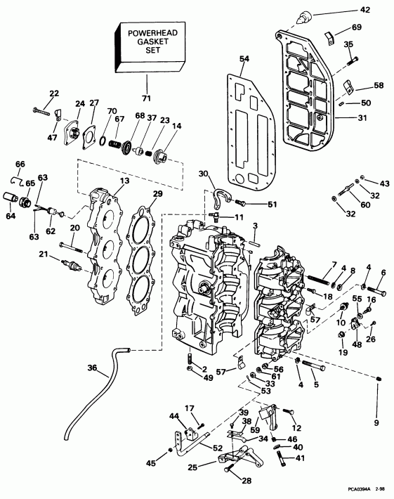 ��������� �������� ����� EVINRUDE E60TTLECM 1998  - linder & Crankcase / linder & ������ ���������