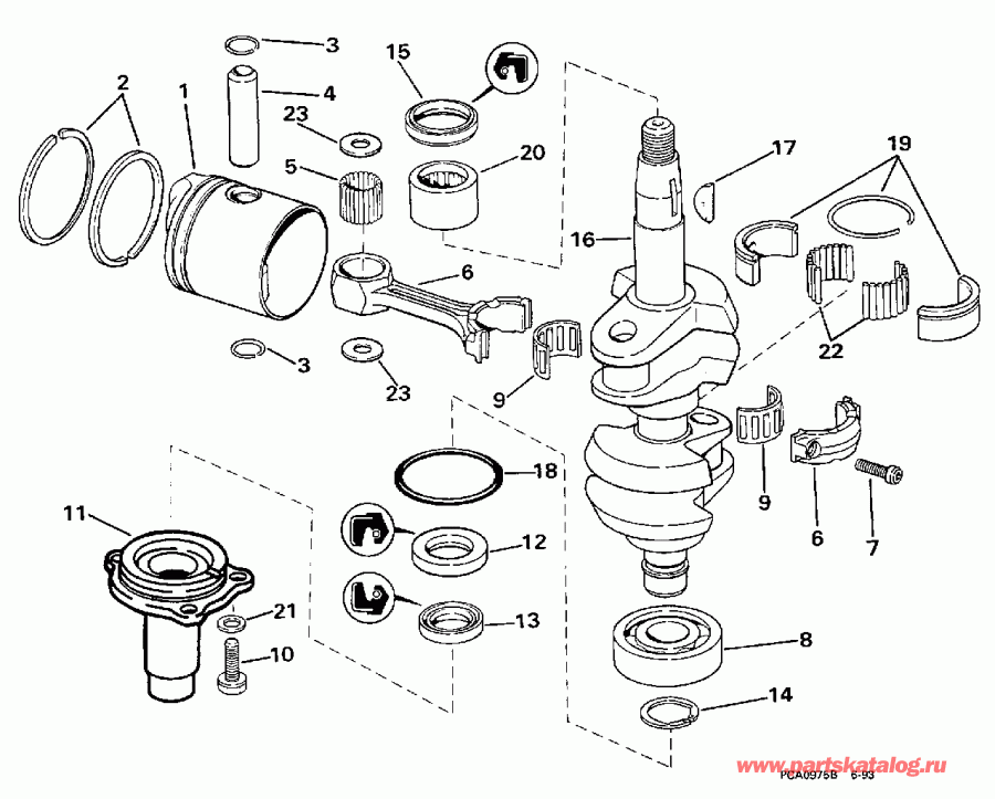 ��������� EVINRUDE HE15KCO 1998  - ank��� & ������� / ankshaft & Piston