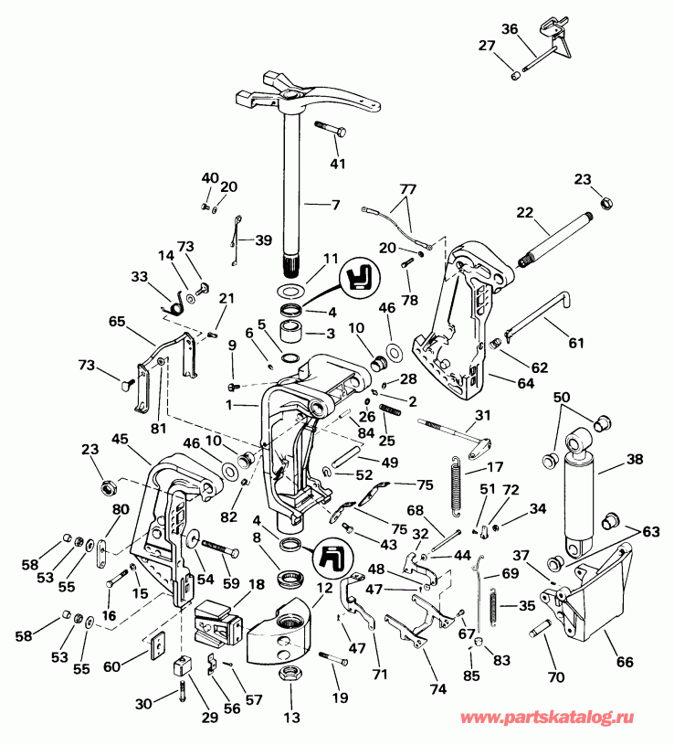 ��������� ��������� EVINRUDE SE105RWYH 1998  - ern & Swivel Bracket - ern & ���������� ���������