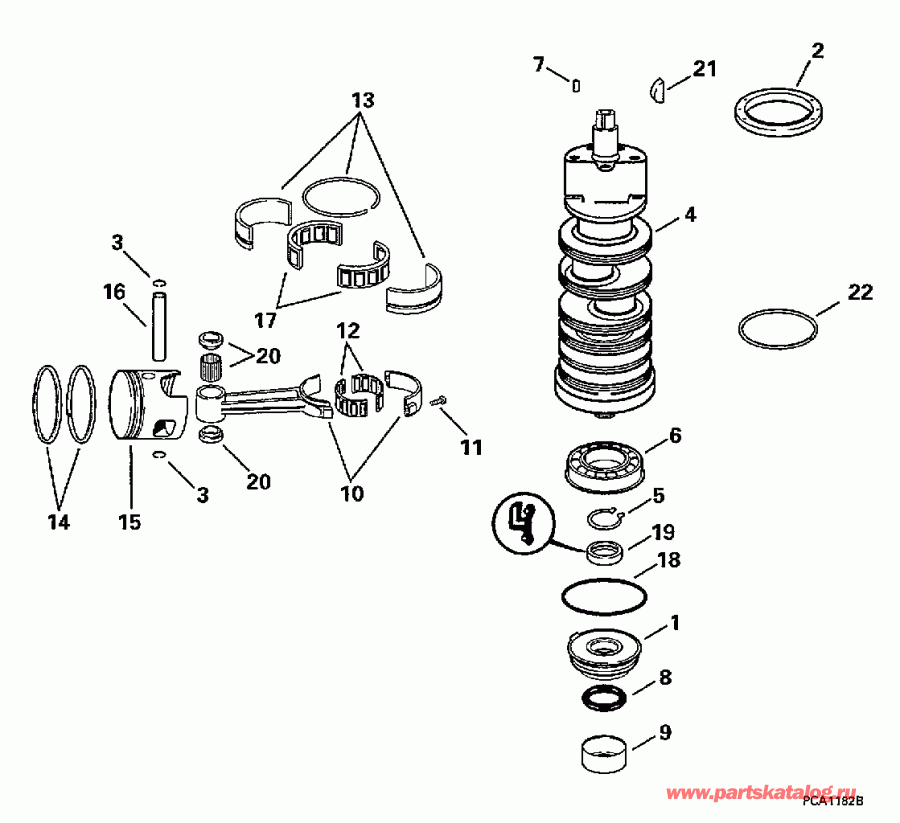 ��������� ��������� Evinrude SE105WEXV 1998  - ank��� & ������� - ankshaft & Piston