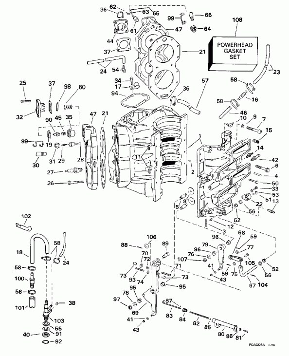 ����� EVINRUDE SE125WTPLN 1998  - linder & Crankcase / linder & ������ ���������