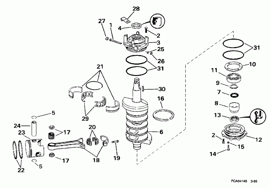 ����� EVINRUDE SE125WTPXN 1998  - ankshaft & Piston - ank��� & �������