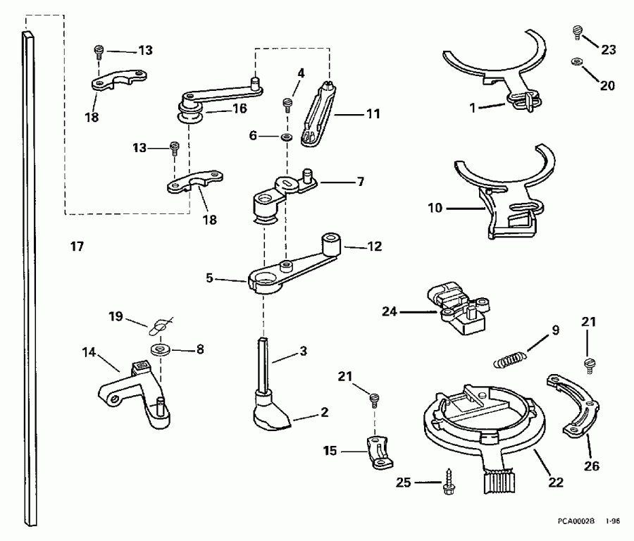 ��������� ��������� EVINRUDE SE150WTPXY 1998  - rottle Linkage