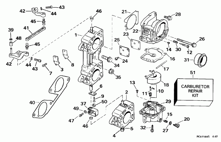 ��������� ��������� Evinrude SE200WTPXG 1998  - rburetor & Linkage