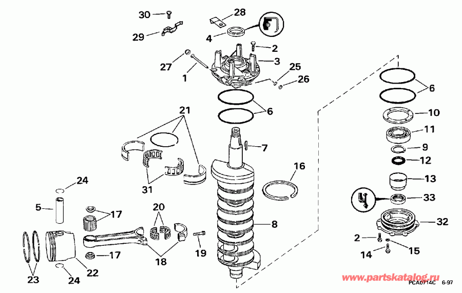 ��������� �������� ����� Evinrude SE200WTPXG 1998  - ank��� & ������� / ankshaft & Piston