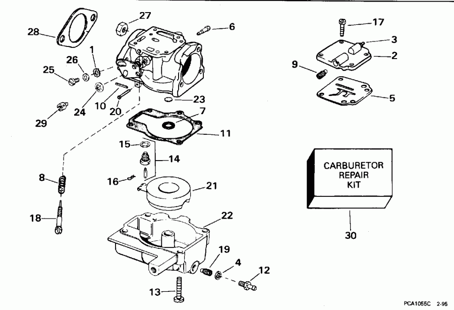 ��������� �������� ����� EVINRUDE SE25RDECA 1998  - rburetor 25ba, 25rd, 30ba, 25jr