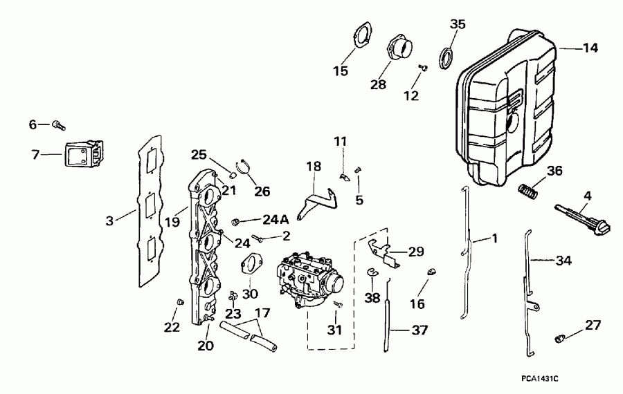 ��������� Evinrude SE35RWLECS 1998  - take ��������� & Air ��������� - take Manifold & Air Silencer