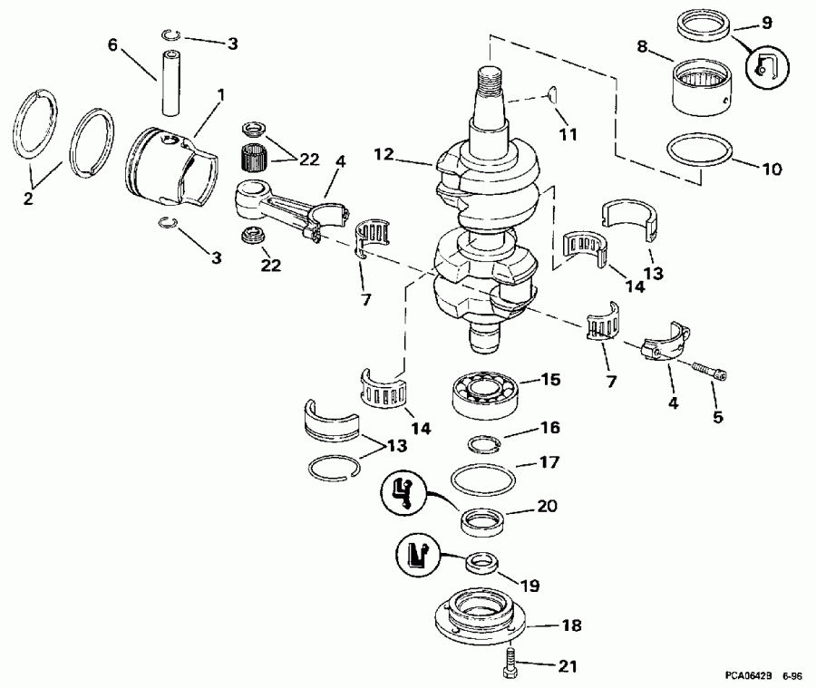 ����� Evinrude SE40RPLT2 1998  - ank��� & ������� / ankshaft & Piston