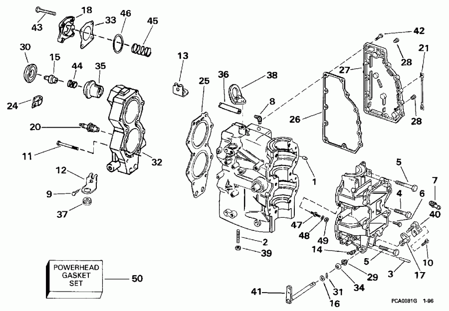 ��������� EVINRUDE SE40RPYT2 1998  - linder & ������ ��������� - linder & Crankcase