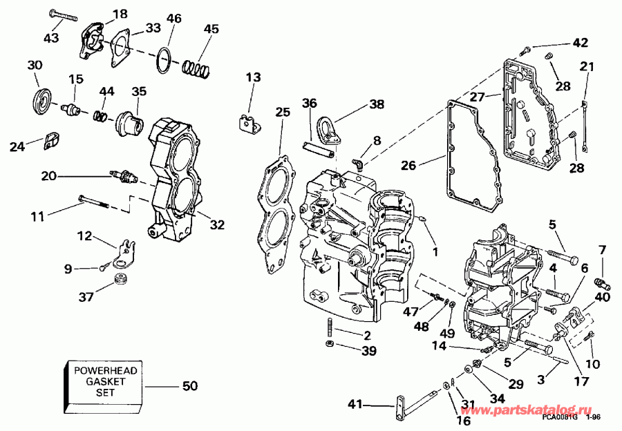 ��������� �������� ����� Evinrude SE55RSLM2 1998  - linder & Crankcase / linder & ������ ���������