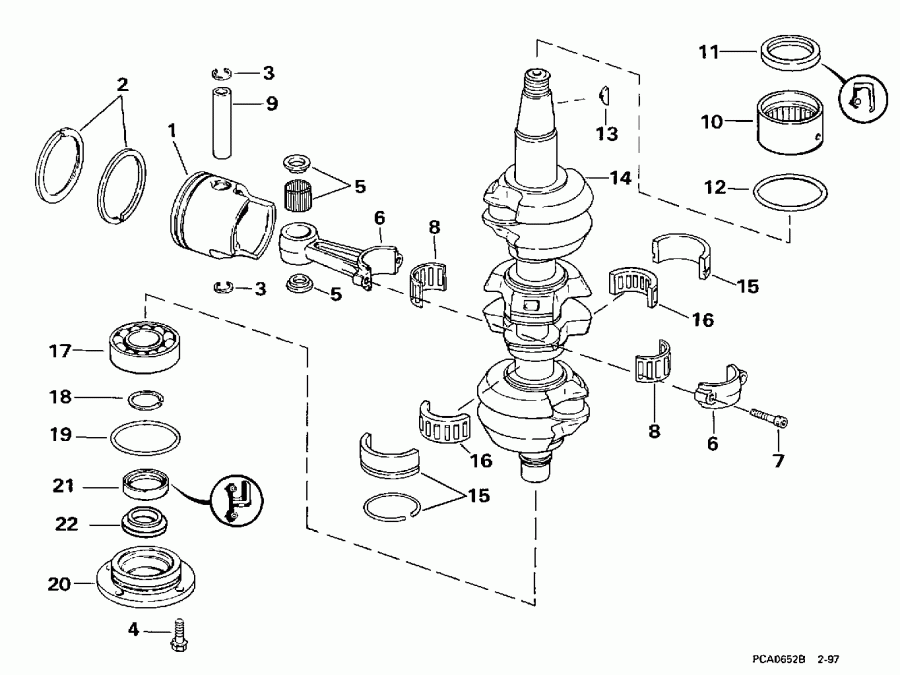 �������� ��������� ����� Evinrude SE65WMLD 1998  - ank��� & ������� - ankshaft & Piston